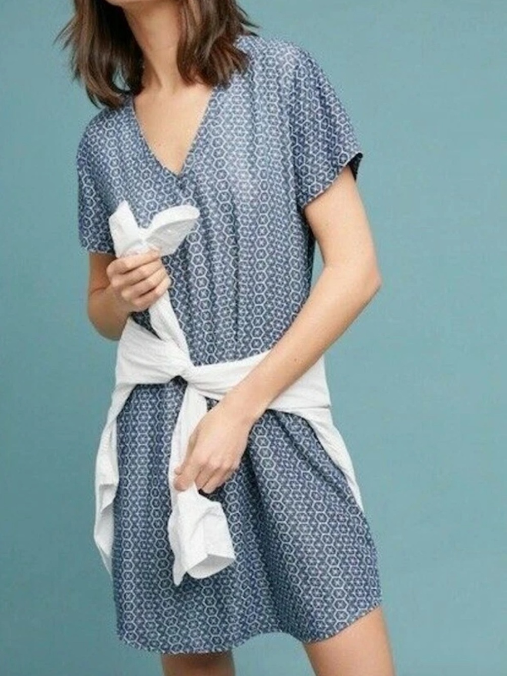 Anthropologie Cloth & Stone Printed Chambray Justine Dress Blue